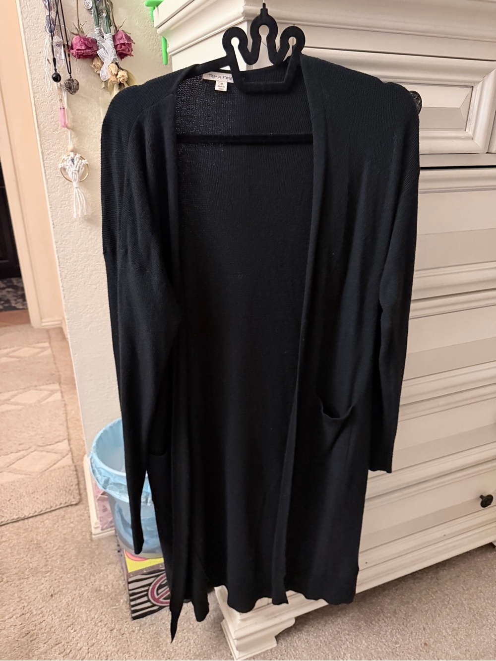 Women’s tea n rose (Black) (M) Open-Front Longline Cardigan w/Pockets! NWOT FS